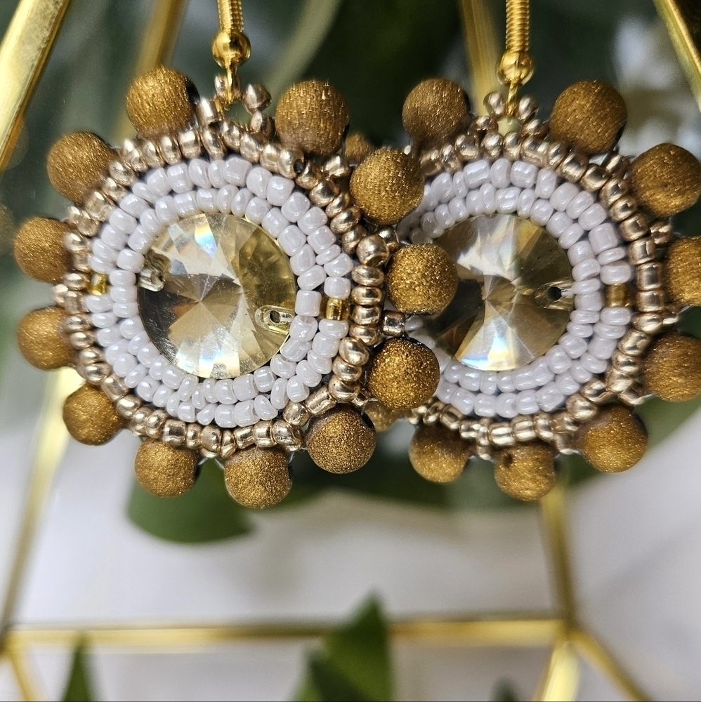 2/$27 | Gold Sparkle Shield Beaded Indigenous Native Hoop Earrings | Handmade